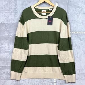 Levi’s Green Beige Striped Crewneck Sweater Men Size XXL Knit Relaxed Fit NWT